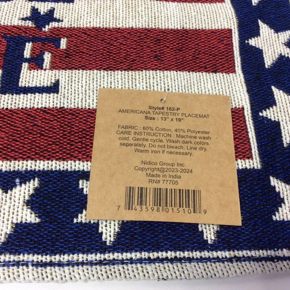 Patriotic 7Pc Kitchen Set (4)Tapestry Placemats/Dish Towel/Oven Mitt/Pot Holder